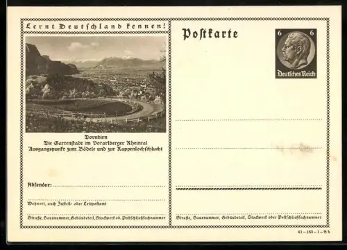 AK Dornbirn /Vorarlberger Rheintal, Panorama mit Landstrasse, Ganzsache Lernt Deutschland kennen