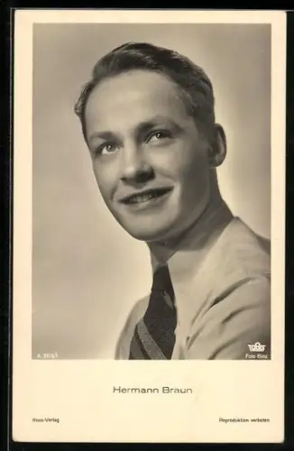 AK Schauspieler Hermann Braun, zur Seite blickend