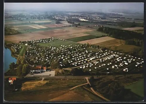 AK Rethem /Aller, Gasthaus und Campingplatz Rethemer Fähre aus der Vogelschau, Inh. Familie Schou