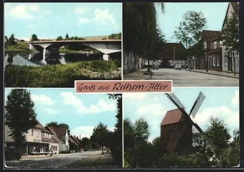 AK Rethem /Fallingbostel, Brücke, Windmühle, Strassenansicht