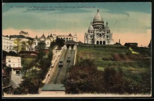 AK Paris, La Basilique du Sacré-Coeur de Montmartre et le Funiculaire