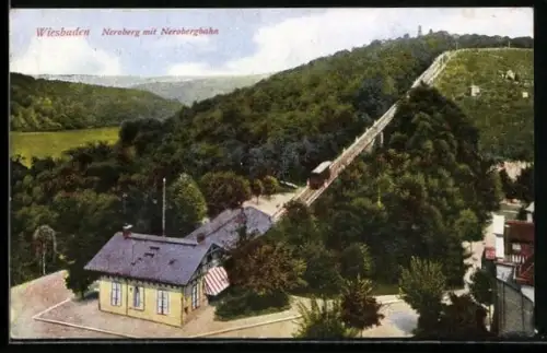 AK Wiesbaden, Neroberg mit Nerobergbahn
