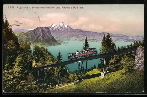 AK Bergbahn Rigibahn mit Schnurtobelbrücke und Pilatus