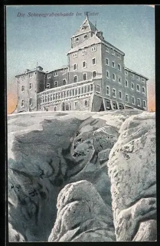 AK Schneegrubenbaude, Berghütte im Winter