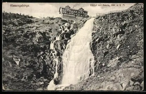 AK Elbfallbaude /Riesengebirge, Elbfall mit Baude