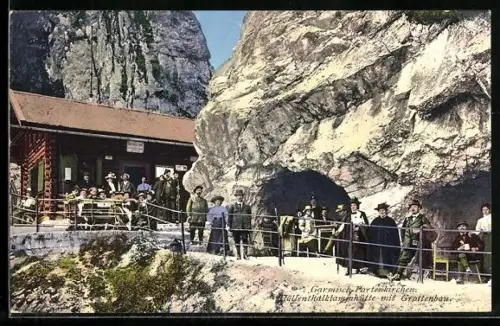 AK Garmisch-Partenkirchen, Gasthof Höllentalklammhütte mit Grottenbau
