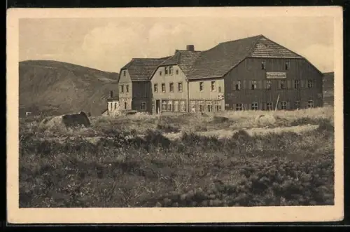 AK Riesenbaude /Riesengebirge, Berghütte, Panorama