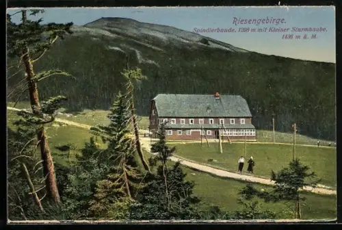 AK Spindlerbaude /Riesengebirge, Berghütte mit Kleiner Sturmhaube