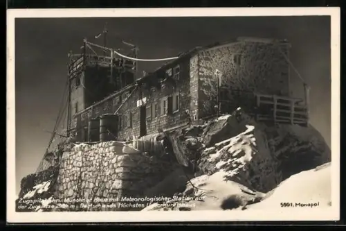 AK Münchner Haus /Zugspitze, Berghütte mit Meteorologischer Station