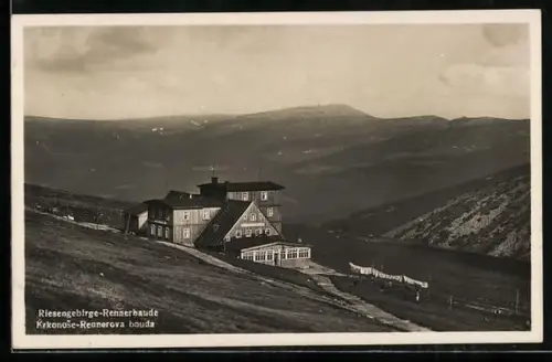 AK Rennerbaude /Riesengebirge, Berghütte aus der Vogelschau
