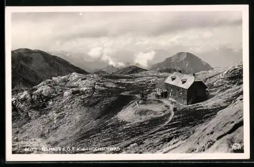 AK Schiestelhaus /Hochschwab, Berghütte mit Umgebung aus der Vogelschau