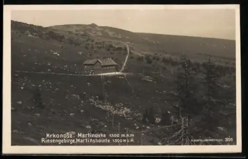 AK Martinsbaude, Martinovka, Blick zur Baude hinüber