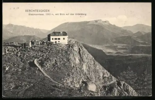 AK Watzmannhaus /Berchtesgaden, Berghütte mit Untersberg-Blick