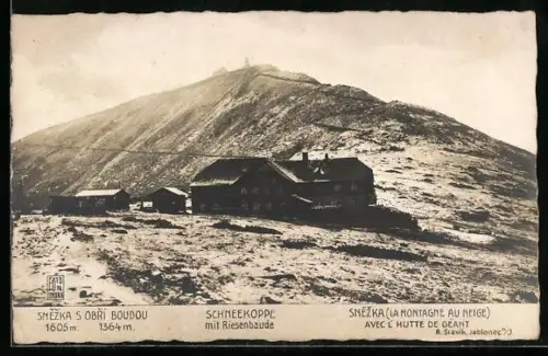 AK Schneekoppe mit Riesenbaude, Snezka s Obrí Boudo