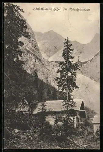 AK Höllentalhütte, Blick gegen die Höllentalspitzen