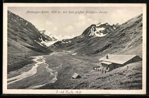 AK Amberger-Hütte, Berghütte mit dem grossen Sulztaler-Ferner