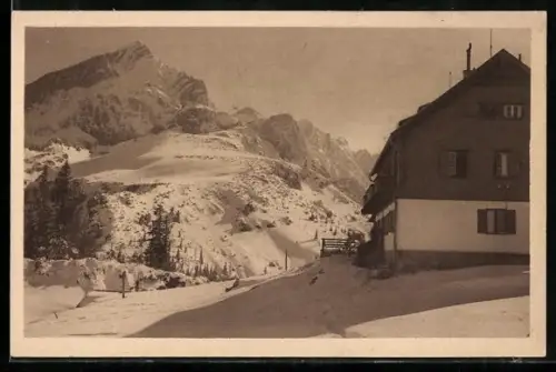 AK Kreuzeckhaus bei Garmisch-Partenkirchen, Panorama im Winter