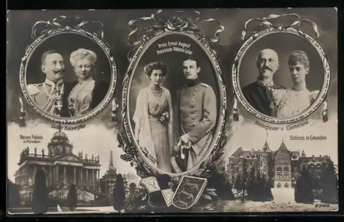 AK Ernst August Herzog von Braunschweig mit Braut, Kaiserpaar & Herzogspaar v. Cumberland