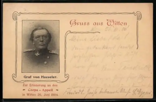 AK Witten, Corps-Appell 1904, Graf von Haeseler