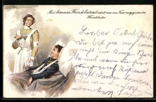 AK Verletzter Soldat mit Krankenschwester, Reklame Armour`s Fleisch Extract