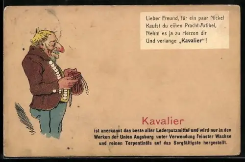 AK Reklame Kavalier Lederputzmittel, Mann mit Geldbeutel