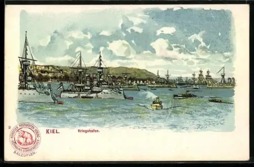 Lithographie Kiel, Am Kriegshafen
