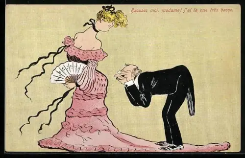 AK Mann mit Brille lehnt sich ganz nah an eine Dame