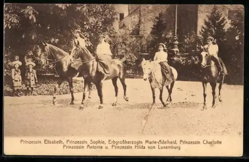 AK Prizessinnen Elisabeth, Sophie, Charlotte, Antonie und Hilda und Erbgrossherzogin Marie-Adelheid von Luxemburg