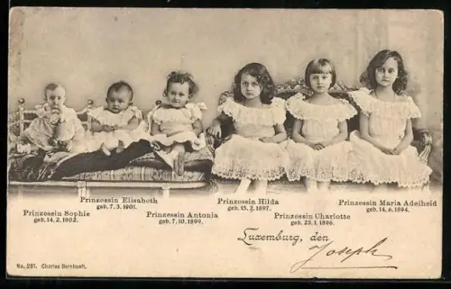 AK Prinzessinnen Sophie, Elisabeth, Antonia, Hilda, Charlotte und Marie Adelheid