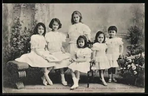 AK Kindergruppenbild Prinzessin Elisabeth, Antonia, Hilda, Charlotte und Maria Adelheid von Luxemburg