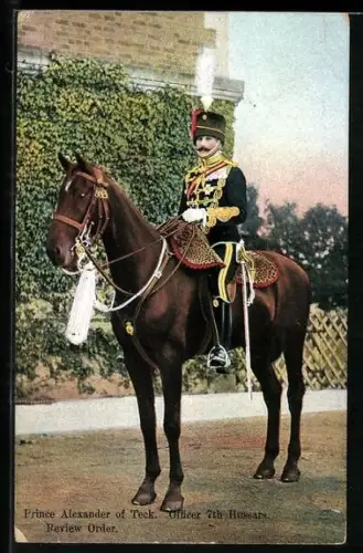 Künstler-AK Prince Alexander of Teck, Officier 7th Hussars
