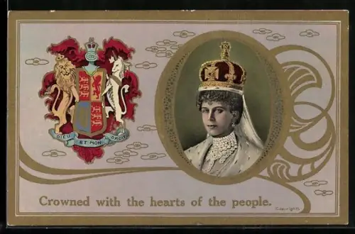 AK Königin von England, Wappen, Passepartout