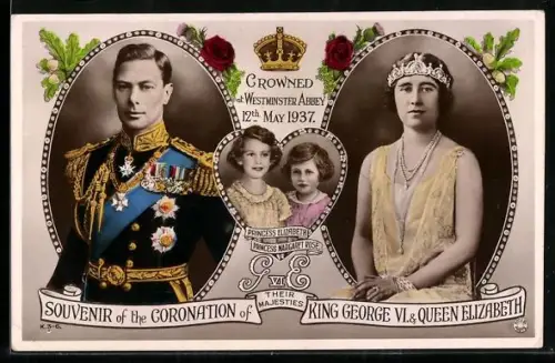 AK Coronation of their Majesties King George VI. & Queen Elisazbeth, Princess Elisabeth & Princess Margaret Rose, 1937