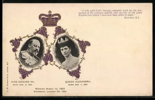 AK Löong may they reign, King Edward VII. & Queen Alexandra, Königspaar von England