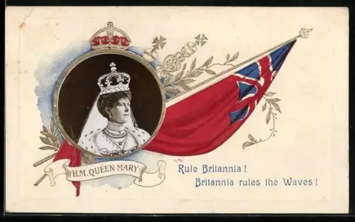 AK Britannia, H. M. Queen Mary von England, Flagge, Passepartout