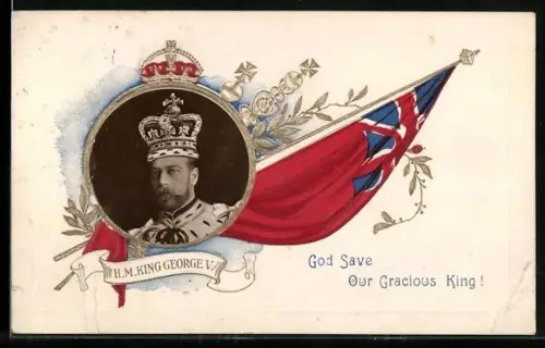 AK H. M. King George V. von England, Flagge, Passepartout
