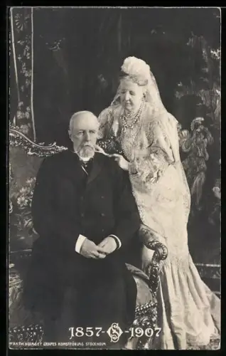 AK König Oscar II. von Schweden und Königin Sophia von Schweden, 50-jähriges Hochzeitsjubiläum 1907