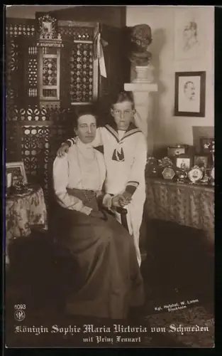 AK Königin Sophie Maria Victoria von Schweden mit Prinz Lennart