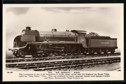 AK Britische Lokomotive Nr. 766 Sir Geraint der Southern Railway mit Windleitblechen, englische Eisenbahn