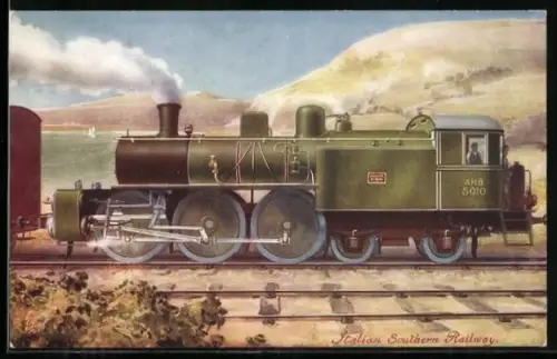 AK Italian Southern Railway Lokomotive durchquert bergige Landschaft, Eisenbahn