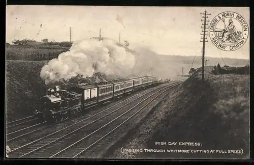 AK Irish Day Express, passing through Whitmore cutting at full speed, englische Eisenbahn