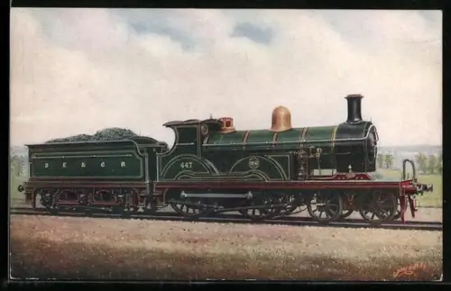 AK Britische Lokomotive Nr. 447 der SE & CR mit Kohlentender, englische Eisenbahn