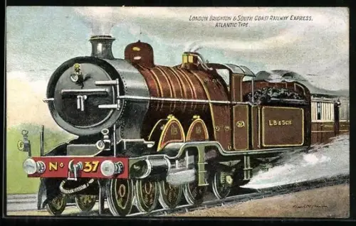 AK Railway Express Locomotive, London Brighton & South Coast Railway, Atlantic Type, englische Eisenbahn