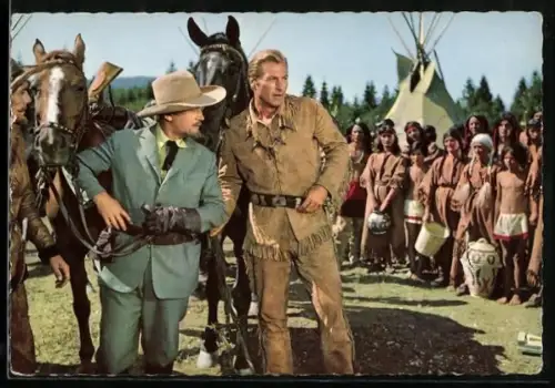 AK Constantin-Verfilmung Der Schatz im Silbersee, Lex Barker & Jan Sid, Indianer, Pferde