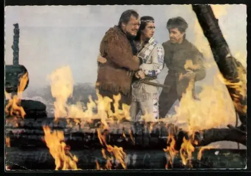 AK Pierre Brice, Götz George und Walter Barnes in Unter Geiern, Karl May