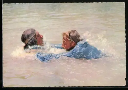 AK Karl May, Winnetou I, Lex Barker im Wasser beim Kampf