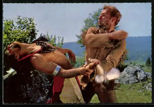 AK Lex Barker im Kampf mit einem Indianer, Szene aus  Winnetou I. Teil