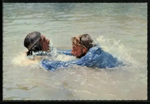 AK Karl May, Winnetou I, Lex Barker im Wasser beim Kampf