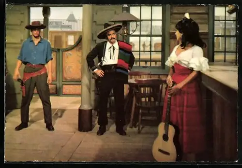 AK Santer in seinem Hauptquartier, dem Saloon in Roswell, Szene aus Winnetou, I. Teil