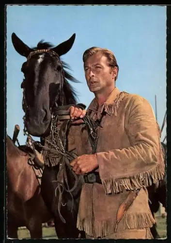 AK Karl May, Lex Barker in Winnetou, II. Teil, Old Shatterhand mit Pferd